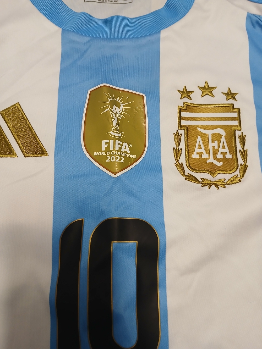 adidas White and Light Blue Argentina Football Jersey with Gold Accents - Picture 6 of 6